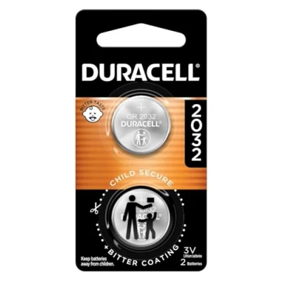 Image of Duracell 2032 Battery, CR2032 3v Lithium Coin 2 Count (Pack of 1). Bitter Coating Helps Discourage Swallowing, Child Secure Pack. Ideal for Key Fobs, Remotes, Compatible with Apple AirTag