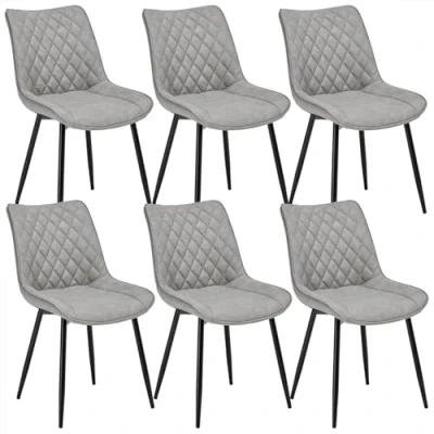 Image of WOLTU Dining Chairs Set of 6 pcs Kitchen Counter Lounge Leisure Living Room Corner Grey Leatherette Reception with Backrest &amp; Padded Seat