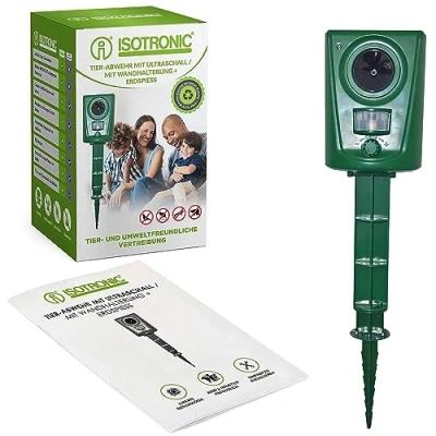 Image of ISOTRONIC® Ultrasonic Animal repeller device, waterproof, acoustic Deterrent against Wildlife, Rodents, Birds, Dogs and Cats Set of 1 Pcs.