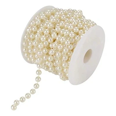 Image of 32.8ft Pearl Bead String, 8mm Pearls Chain Roll for DIY Party Wedding Centerpiece Decor Birthday Christening Christmas(Beige)