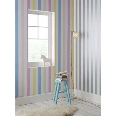 Image of Kelly Hoppen Silver/White Metallic Stripe Wallpaper