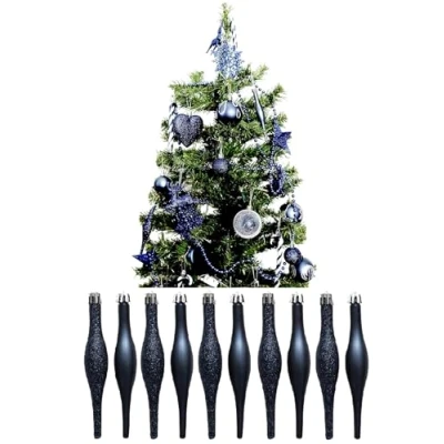Image of UKDD® NAVY COLLECTION CHRISTMAS DROPLET BAUBLES TREE DECORATIONS GLITTER MATT ICICLES (Pack of 10 Droplets 120mm)