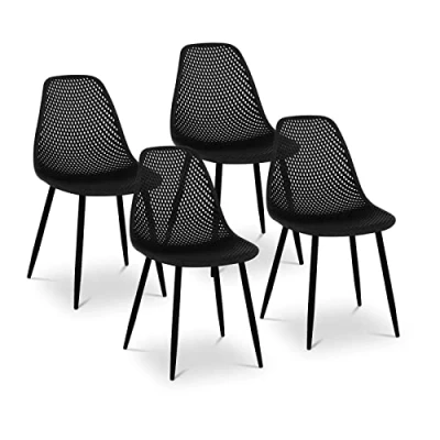 Image of Fromm &amp; Starck Moulded Plastic Chair Dining Designer 150kg Seat 52x46.4cm Set of 4 Black STAR_SEAT_13 (Polypropylene Seat, Powder coated Steel Legs, Height 46cm)