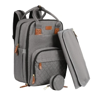 Image of Albert Austin Waterproof Nappy Changing Bag Multifunctional Baby Backpack for Mum and Dad with Adjustable Stroller Straps Pacifier Case Mat Travel Diaper (Grey)