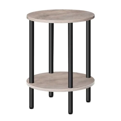 Image of CHOEZON Round Side Table, 2 Tier End Small Nightstand with Sturdy Metal Tube, Industrial Coffee Table Round, for Living Room, Bedroom, Greige and Black DTBZ01BG