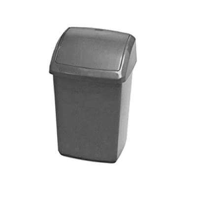 Image of Optimal Products Swing Bins Plastic Top Rubbish Waste Bin Office Bedroom Kitchen Paper Dustbin Trash Lid (Silver, 50l Litre)
