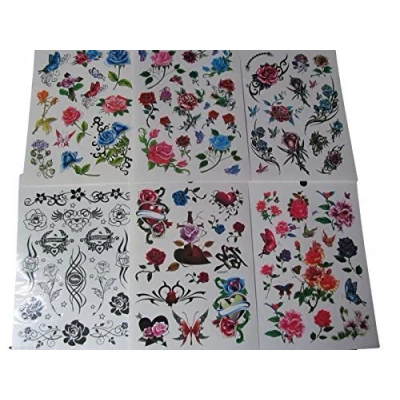 Image of One Book of 6 Sheets 85+ Girls Ladies Black Red Roses Flowers Arty Butterflies Temporary Tattoos for parties, gifts, etc by Fat catz copy