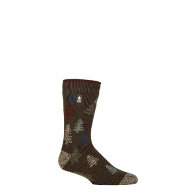 Image of Mens 1 Pair SOCKSHOP Heat Holders 2.3 TOG Patterned and Plain Thermal Socks Forest 6 11