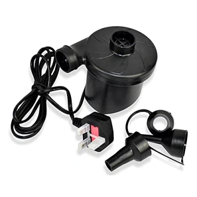 Image of Vinsani Electric Pump, 150W High Power Air Pump for Bed Mattress Inflatables Paddling Pool Beach Toys, AC 240V Quick Fill Inflator Deflator with 3 Sizes Nozzle Black