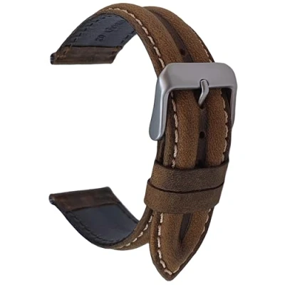 Image of Talk Time Genuine Suede Leather Watch Strap Water Resistant Brown 22mm