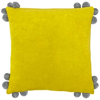 Image of furn. Hoola Polyester Filled Cushion, Cotton, Yellow/Grey