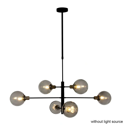 Image of Constellation Multi Arm Pendant Ceiling Light Black Matt, Glass Transparent Grey
