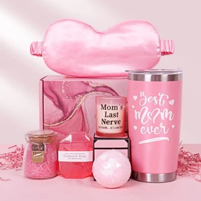 Image of Lunluck Gifts for Women, Birthday Women Her Relaxing Spa Gift Basket Set, Mum Best Ever Bath and Body Care, Happy (Pink)