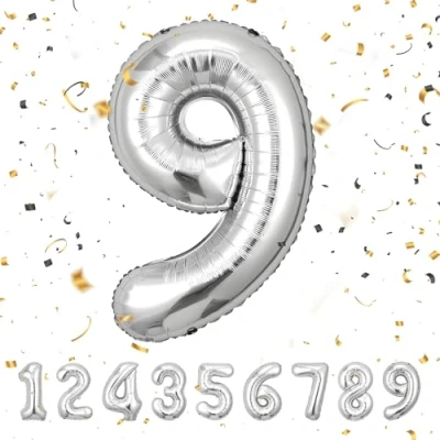 Image of Number Balloons 9,Sliver 9 for Birhtday Party Decoration,40 Inch Giant Helium Foil Boys Girls 9th Birthday Decor Anniversary Decorations Supplies