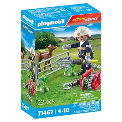 Image of Playmobil 71467 Action Heroes: Firefighting Mission: Animal Rescue, thrilling action, rescue toy, fun imaginative role play, playsets suitable for children ages 4+