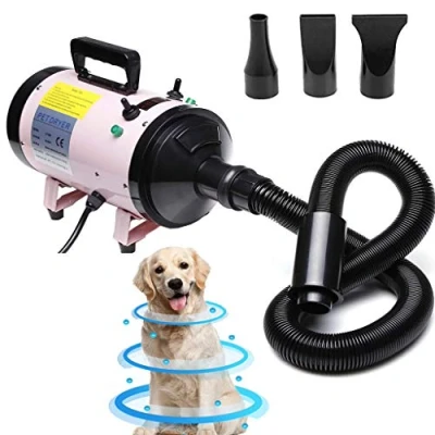 Image of ZanGe Dog Hair Dryer, Grooming blaster 2800W High Velocity Pet Cat Hairdryers Low Noise Dryer Blower with 2 Speed Temperature Heater, 2.5m Flexible Hose Pink