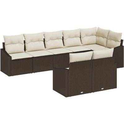 Image of vidaXL 8 Piece Garden Dining Set with Cushions Brown Poly Rattan