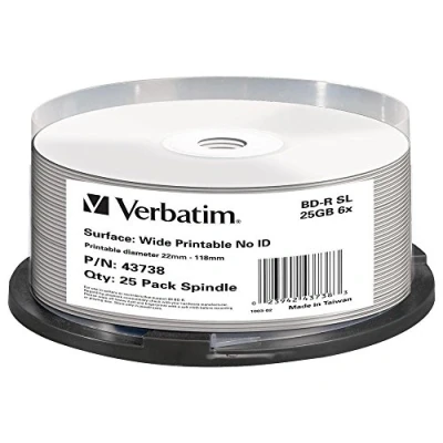 Image of Verbatim 43738 25GB BD R SL Printable 25 Pack Spindle