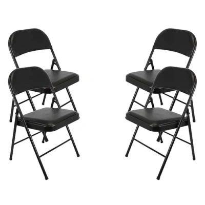 Image of Folding Faux Leather Chair Padded Event Seats Metal Frame Foldable chair, Easy Storage Comfortable Seat for Home, Dining &amp; Office Computer Desk Chairs (4, Black)