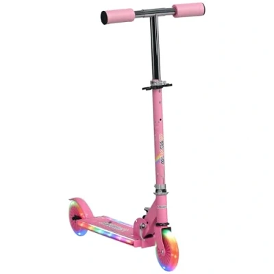 Image of HOMCOM Kids Scooter with Lights, Music, Adjustable Height, Foldable Frame, LED Wheels, for Ages 3 7 Years Pink