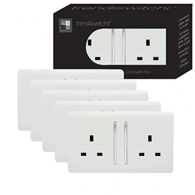 Image of Trendi 2 Gang 13 Amp Switched Plug Socket White Trade Pack (x5) ART SKT213LWHx5
