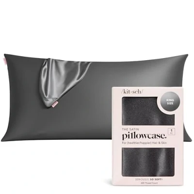 Image of Kitsch 100% Satin Pillowcase with Zipper, Softer Than Silk for Hair &amp; Skin, Cooling Pillow case, Case Cover (King (1 Pack), Charcoal)