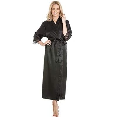 Image of undercover lingerie J50 Womens Luxury Satin Laced Dressing Gown Black WMS