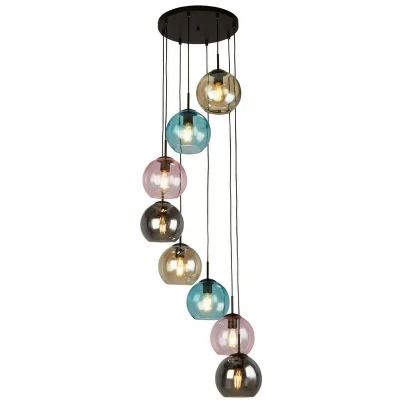 Image of Mardi Gras II 8 Light Pendant Black, Coloured Glass