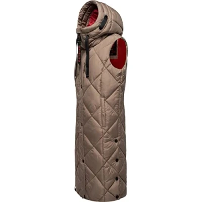 Image of Navahoo Warm Women&#039;s Winter Quilted Gilet Long with Hood Schnuckel XS XXL, Dark taupe,