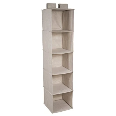 Image of Bigso Box of Sweden Hanging Storage Organiser with 5 Large Compartments for Wardrobe Velcro Fastening Cupboard Made Polyester and Cardboard Beige