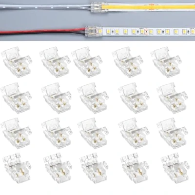 Image of TOKERU 20 Pack LED Strip to Wire Connectors, 2 Pin 8mm Solder Free Quick Connectors for COB/SMD Lights Fits 22AWG 24AWG Wires (Wires Not Included)