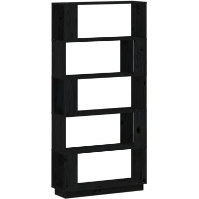 Image of vidaXL Book Cabinet/Room Divider Black 80x25x163.5 cm Solid Wood Pine