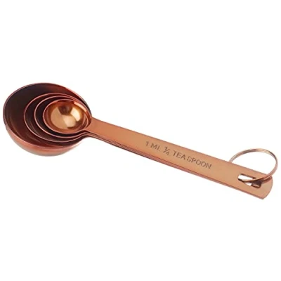 Image of KitchenCraft MCMSPNCOP MasterClass Measuring Spoon Set, Stainless Steel, 9 x 12 16 cm, Brown