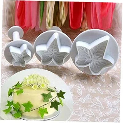 Image of TOSSPER 3pcs Maple Leaf Shape Fondant Mold Christmas Cutters Cake Sugarcraft Plunger Kitchen Bakeware Tools