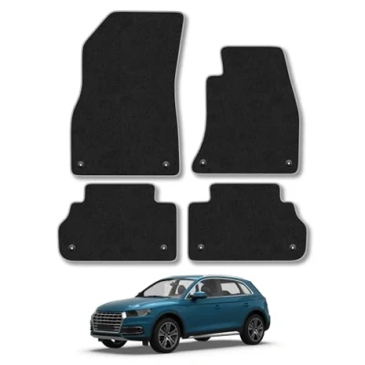 Image of Car Mats Compatible with Audi Q5 (2017 ) Tailored Fit Grey Carpet Floor Set Accessory Custom 4 Pieces Anti Slip Backing &amp; Binding Trim Edge