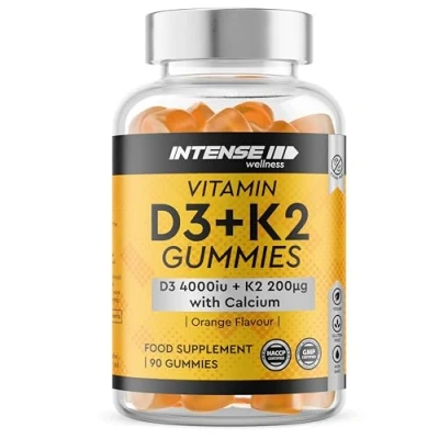 Image of High Strength 90 Vitamin D3 4000 IU Gummies with K2 &amp; Calcium Sugar Free Orange Chewable for Strong Bones, Teeth Immune Health Non GMO Vegan Gluten Vitamins D Food Supplement