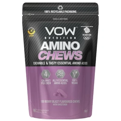 Image of Vow Amino Chews, Chewable and Tasty Essential Acids, BCAA, EAA Complex, L Leucine, Lysine, Valine, Isoleucine, Vegan, Informed Sport Approved (Berry Blast)