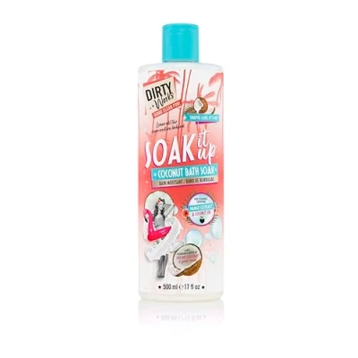 Image of Dirty Works Soak It Up Coconut Bath Soak, 500ml, Hydrating Bubble with Tropical Fruit &amp; Hibiscus Extracts, Vegan Milk for Relaxation Soft Skin