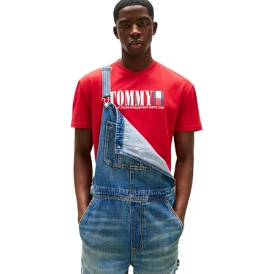 Image of Tommy Jeans Mens TJM Reg DNA Flag Tee Ext Dm0dm21941 S/S T Shirt, Red (Sapphire Red), S UK
