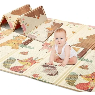Image of HB.YE Baby Play Mat Crawling ​Foldable Waterproof Anti Slip Portable Child Floor Living Room for Toddlers,Infants,Kids (Beige)