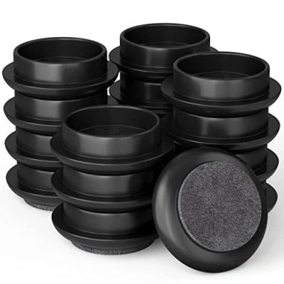 Image of Medipaq Premium Felt Castor Cups for Wooden Floors &amp; Smooth Surfaces 16x Small 44mm diameter Black Chair Leg Floor Protectors Castors Furniture