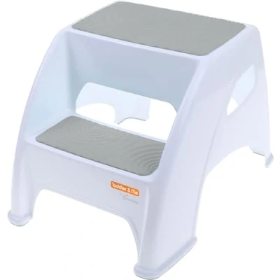 Image of Dreambaby Toddler &amp; Me 2 Up Step Stool, Stool Suitable for Adults, Holds To 135kg, Toilet Steps Toddlers Anti Slip Pads, Training Steps, Bathroom Grey