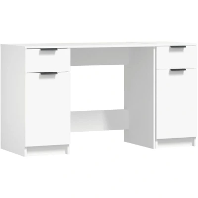 Image of vidaXL Desk with Side Cabinet Home Office Furniture Wooden Computer Table Bedroom Standing Study Writing White Engineered Wood