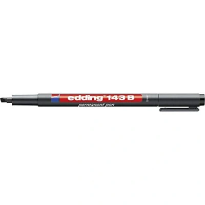 Image of edding 143 B permanent pen black 1 chisel nib 3 mm for writing on glass, plastic, foils and smooth surfaces permanent, quick drying, smudge proof waterproof