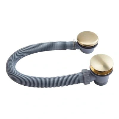 Image of Brushed Brass Bath Waste with Pop Up Click Clack Plug Corrosion Resistant Design Easy Clean Overflow Protection