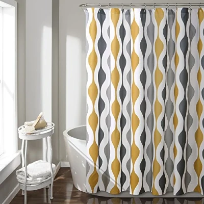 Image of Lush Decor Mid Century Geo Shower Curtain, 72&quot; x 72&quot;, Gold &amp; Gray