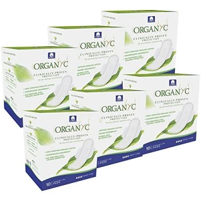 Image of Organyc 100% Certified Organic Cotton Feminine Pads with Wings, Heavy Flow/Absorbency, 10 Count (Pack of 6)