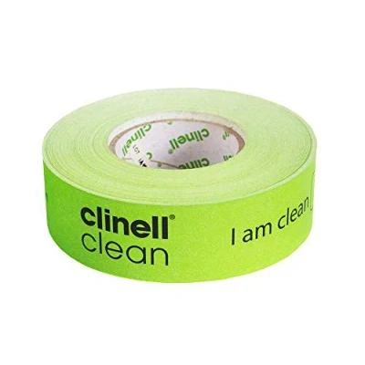 Image of Clinell Indicator Tape Sanitation Procedure 100 m Roll Comes with Pen, No Sticky Residue; Easy to Read Green I Am Clean