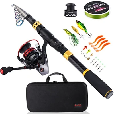 Image of Sougayilang Fishing Rod Reel Combos, Collapsible Telescopic Pole with Spinning Kit for Adults Kids Outdoor Sport Travel Freshwater Saltwater Fishing(5.91FT WQ2000 reel）