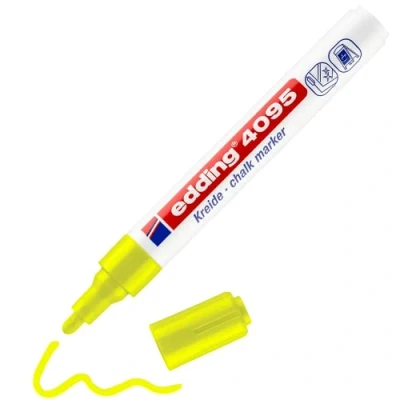 Image of edding 4095 chalk marker neon yellow 10 pens round tip 2 3 mm medium tipped wet wipe pen for chalkboards, windows, glass, mirrors liquid opaque coverage